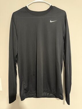 Nike Black Long Sleeve Athletic Top with Silver Swoosh